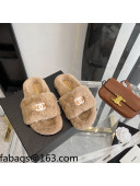 Chanel Fur CC Flat Slide Sandals Brown 2021 112297