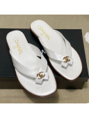 Chanel Lambskin Flat Thong Slide Sandal White 2021 03