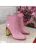 Dolce & Gabbana DG Patent Leather Heel 10.5cm Ankle Boots Pink 2021