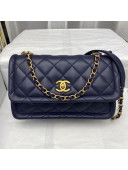 Chanel Quilted Lambskin Large Flap Bag with Metal Button AS2056 Navy Blue 2020 TOP
