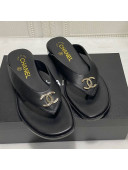 Chanel Lambskin Flat Thong Slide Sandal Black 2021 04