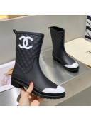 Chanel Vintage Rubber Rain Mid-High Boots Black 2021 07