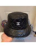 Chanel Quilted Leather-Like Bucket Hat with CC Patch Black 2002