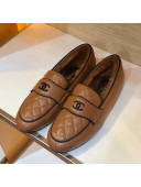 Chanel Quilted Lambskin and Wool Flat Loafers Brown 2019