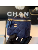 Chanel Velvet Small Classic Box with Chain and Crystal Ball AP1447 Navy Blue 2020