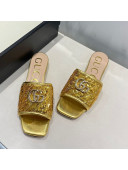 Gucci GG Sequins Slide Sandals Gold 2021