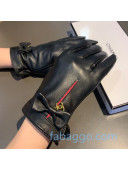 Chanel Lambskin and Cashmere Stripe Bow Gloves 03 Black/Red 2020
