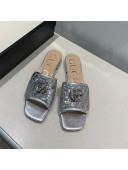 Gucci GG Sequins Slide Sandals Silver 2021
