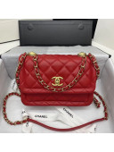 Chanel Quilted Lambskin Medium Flap Bag with Metal Button AS2055 Red 2020