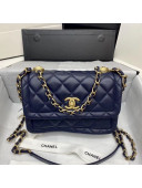 Chanel Quilted Lambskin Medium Flap Bag with Metal Button AS2055 Navy Blue 2020
