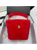 Chanel Quilted Shearling Lambskin Bucket Bag AS2241 Red 2020
