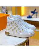 Louis Vuitton Time Out High-top Sneakers in Monogram Embroidered Calfskin White/Gold 2019
