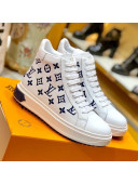 Louis Vuitton Time Out High-top Sneakers in Monogram Embroidered Calfskin White/Blue 2019