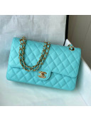Chanel Quilted Grained Calfskin Medium Classic Flap Bag A01112 Turquoise Blue/Gold 2021