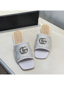 Gucci GG Silver Lamé Canvas Slide Sandals White 2021