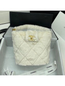 Chanel Quilted Shearling Lambskin Bucket Bag AS2241 White 2020