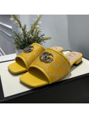 Gucci GG Silver Lamé Canvas Slide Sandals Yellow 2021