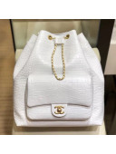 Chanel Crocodile Embossed Calfskin Large Backpack AS0800 White 2019