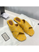 Gucci Silver Lamé Canvas Cross Slide Sandals Yellow 2021