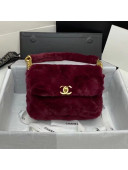 Chanel Quilted Shearling Lambskin Flap Bag AS2240 Burgundy 2020
