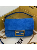 Fendi Suede Mini Baguette Flap Shoulder Bag Blue 2019