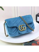 Gucci GG Marmont Velvet Matelassé Chevron Super Mini Chain Shoulder Bag 476433 Blue 2017