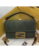 Fendi Suede Mini Baguette Flap Shoulder Bag Green 2019