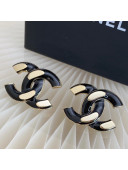 Chanel CC Stud Earrings Black/Gold 2021 082558