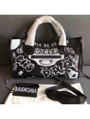 Balenciaga Graffiti Classic City Bag in Calfskin Black/White