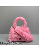 Balenciaga Hourglass Small Top Handle Bag in Pink Rabbit Fur 2021