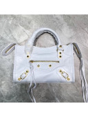 Balenciaga Graffiti Classic Mini City Bag in Crinkle Calfskin White/Gold  