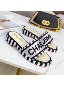 Chanel Canvas Striped Slide Sandals G34826 Silver 2021