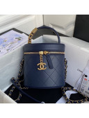 Chanel Quilted Calfskin Small Vanity Case with Pearl CHANEL Charm AS2061 Blue 2020 TOP