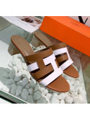 Hermes Calfskin Amica Sandal With 5cm Heel Brown/White 2020