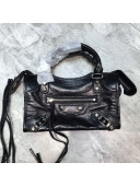 Balenciaga Graffiti Classic Mini City Bag in Crinkle Calfskin Black/Silver 