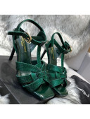 Saint Laurent Crystal Fabric High- Heel Sandals 10cm Green 2021 09 