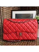 Chanel Jumbo Quilted Lambskin Classic Large Flap Bag Red/Silver 2020