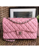 Chanel Jumbo Quilted Lambskin Classic Large Flap Bag Pink/Silver 2020