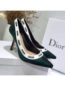 Dior J'Adior High-Heel Pump in Green Tartan Fabric and Embroidered Ribbon 2019