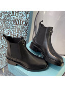 Prada Shiny Calfskin Front Logo Short Boots Black 2021