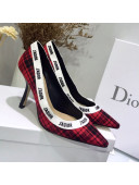 Dior J'Adior High-Heel Pump in Red Tartan Fabric and Embroidered Ribbon 2019