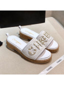Chanel Chain CC Canvas Slide Sandals G34826 White 2021
