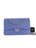 Chanel Jumbo Quilted Lambskin Classic Large Flap Bag Light Blue 2020
