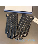 Chanel Quilted Lambskin and Cashmere Pearl CC Gloves 27 Black 2020