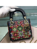 Dior Mini Lady Dior Top Handle Bag in Check Bead Flowers Embroidered Calfskin 2019