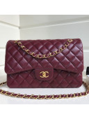 Chanel Jumbo Quilted Lambskin Classic Large Flap Bag Burgundy/Gold 2020