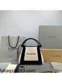 Balenciaga Navy XS Cabas Bag in Cotton Canvas and Calfskin Light Beige/Black 2021