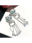 Cartier Leopard Crystal Earrings Silver/Green 2021 082565 