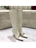 Gucci Zumi G Horsebit Leather Mid-Heel Knee High Boot 575875 White 2019