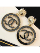 Chanel Acrylic Pearls Circle CC Pendant Short Earrings Black/Gold/Pearly White 2019